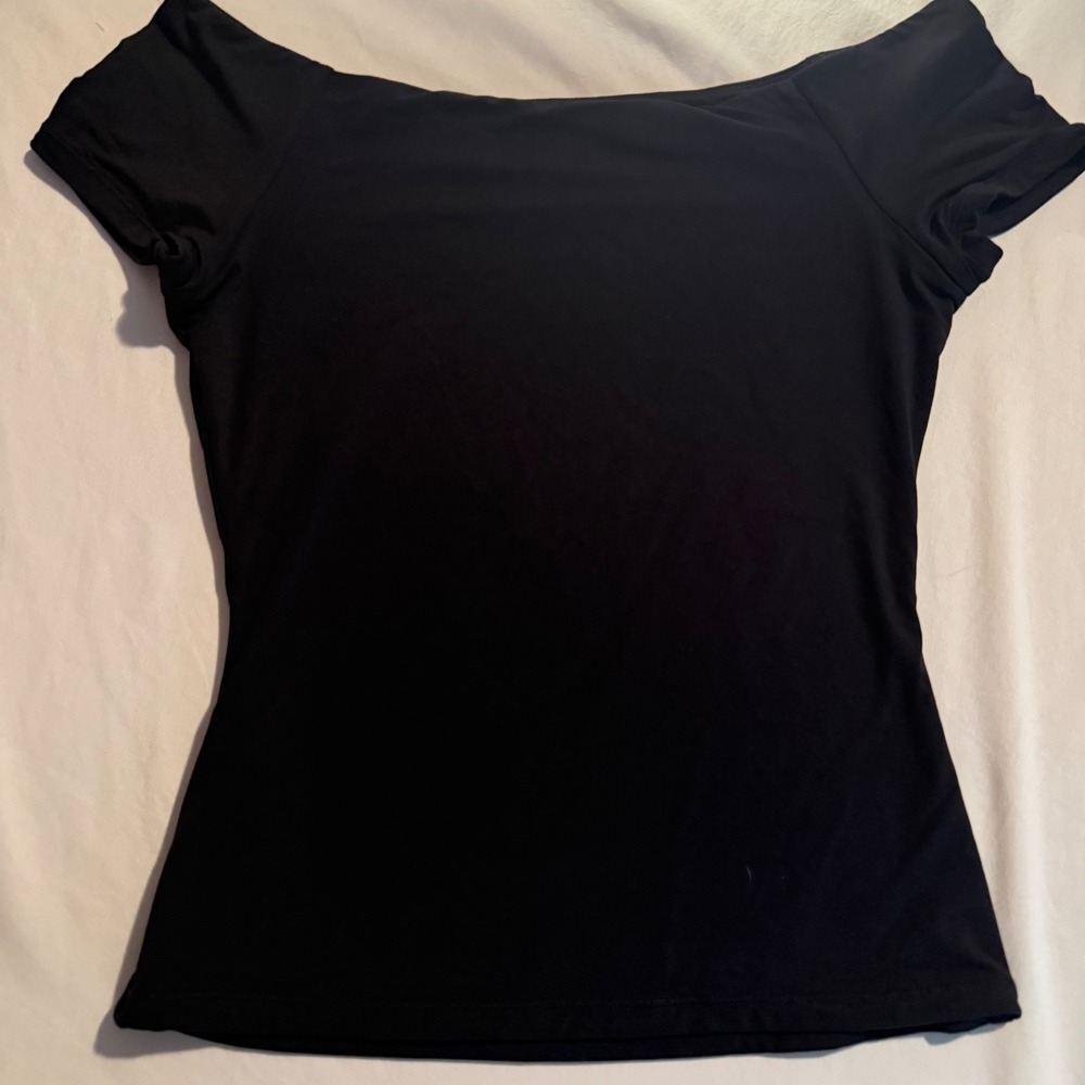 SUUKSESS Black Off The Shoulder Short Sleeve Top XS Polyamide Stretch Slim Fit